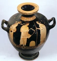 Attisk rödfigurshydria med Artemis, Apollo och Leto, 460-450 f.Kr. (lera)